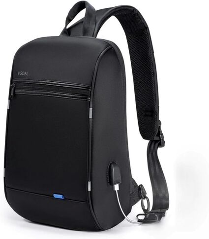 Kingsons 13" Anti-Theft Laptop Sling Backpack. Waterproof nylon, USB port. Ideal for travel, hiking, camping. (FG6301-Black) in Saudi Arabia