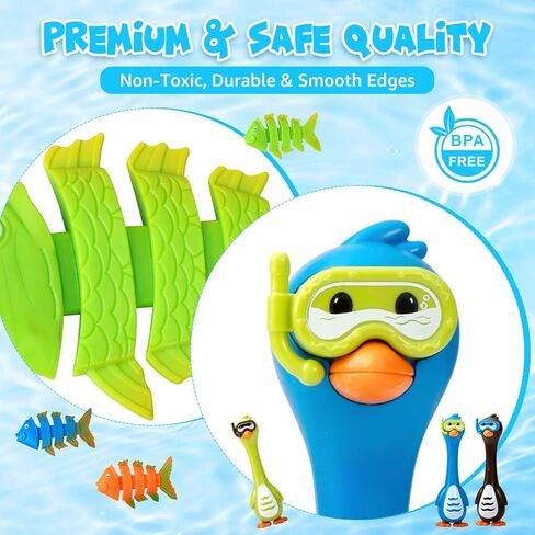 Penguin Diving Toys for Pool, Sinking Pool Diving Toys Underwater Treasure Hunt Game Set with Gems & Storage Bag, Swimming Pool Toys for Kids Ages 4-8 8-12 in Saudi Arabia