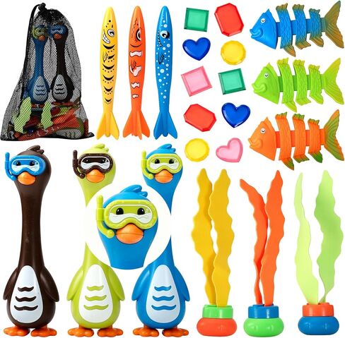 Penguin Diving Toys for Pool, Sinking Pool Diving Toys Underwater Treasure Hunt Game Set with Gems & Storage Bag, Swimming Pool Toys for Kids Ages 4-8 8-12 in Saudi Arabia