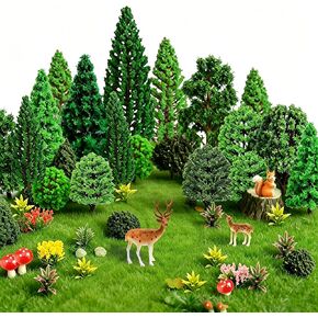 38pcs Model Trees Mixed Model Plants Flower Cluster Railroad Scenery Diorama Tree Fake Moss Mini Deers Squirrel Mushrooms for DIY Crafts Landscape Train Railroad Decorations Supplies in Saudi Arabia