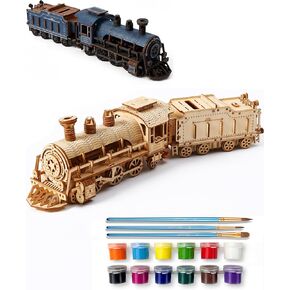 BOOZUU 3D Wooden Steam Train Puzzle for Adults, Build and Paint Wooden Train Model Kit, 282 Pcs DIY Train Craft for Teen Age 14+ in Saudi Arabia