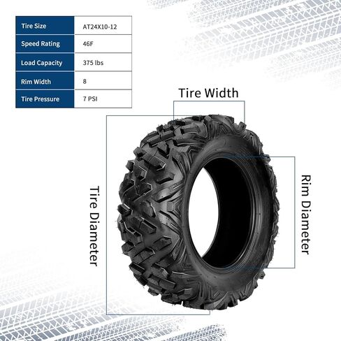 Set of 2 24x10-12 All-Terrain ATV UTV Tires, 6 Ply Tubeless, Heavy Duty Off-Road Tires for Mud and Sand, High Load Capacity and Durable Performance in Kuwait