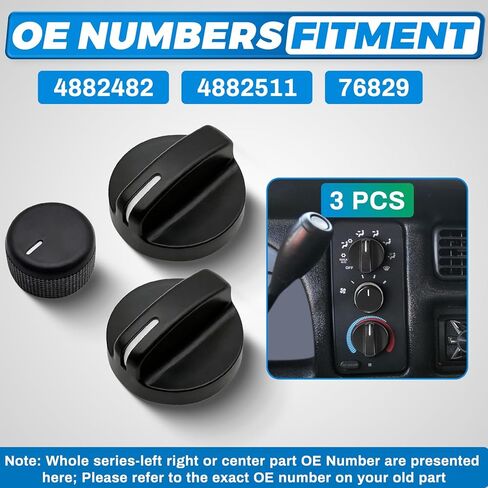 AC Heater Blower Fan Knob, AC Heater Control Knobs Compatible with Dodge Ram 1500 2500 3500 1994-1997, Chrysler Concorde 1994-1997, Replaces 4882482, 4882511, 3Pcs in Saudi Arabia