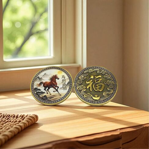 Chinese Feng Shui Lucky Coin with Horse Symbol for Success and Prosperity - Commemorative Coin for Good Luck, Fortune, and Positive Energy - Ideal Lucky Charm Gift & Lottery Ticket Scratcher Tool in Saudi Arabia