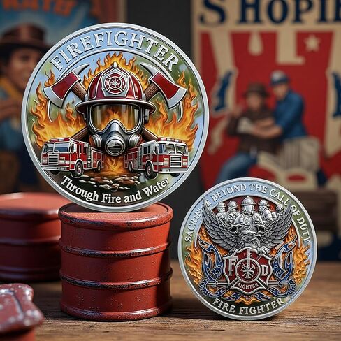 Firefighter Challenge Coin 3D Commemorative Token - Fireman Appreciation Gifts for Men Women, Fire Department Collectible Keepsake for Academy Graduation, Promotion, Retirement and Rescue Volunteers in Saudi Arabia
