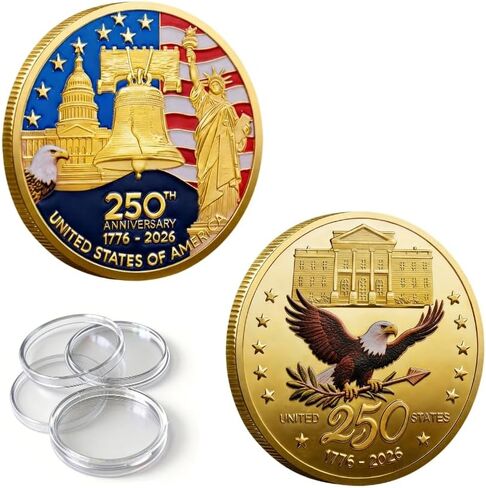 USA 250th Anniversary Commemorative Coin with Acrylic Case, America 250 Challenge Coin Raised Relief Textures, Patriotic Double-Sided Eagle & Symbols for Collectors, Veterans, Military(Style 4) in Saudi Arabia