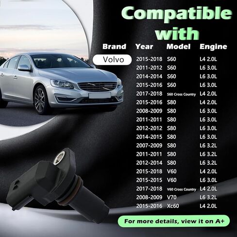 مستشعر موضع عمود الحدبات لكاميرا المحرك L4 L6 2.0L متوافق مع فولفو S60 Cross Country S80 V60 Cross Country V70 Xc60 Xc70 Xc90 07 08 09 10 11 12 13 14 15 16 17 18 يستبدل 30713599 31272689 PC803 in Kuwait
