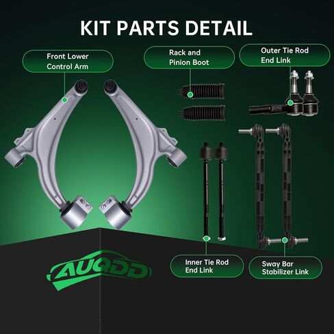 AUQDD 10Pc Front Suspension Kit Fit For 12-17 Bu-ick Verano, 11-15 Chevy Cruze, Volt, 2 Lower Control Arm w/Ball Joint 2 Sway Bar Link 4 Outer & Inner Tie Rod End (# K621751 K750519 EV800884 ES800949) in Kuwait