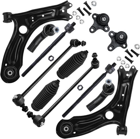 Detroit Axle - 12pc Front End Kit for 2011-2018 Volkswagen Jetta, 2 Lower Control Arms 2 Lower Ball Joints 2 Sway Bars 4 Inner Outer Tie Rods 2 Boots 2012 2013 2014 2015 2016 2017 Replacement in Kuwait