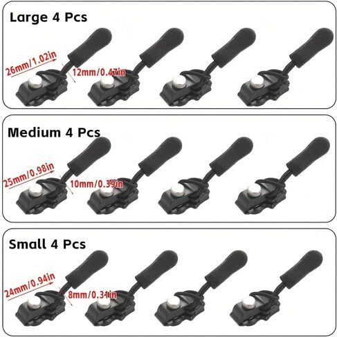 Universal Zipper Repair Kit, 12Pcs, 3 Sizes Adjustable Zipper Pull Replacement for Backpacks, Jackets, Luggage & Boots, No Tools Needed, Daily Essential Items in Kuwait