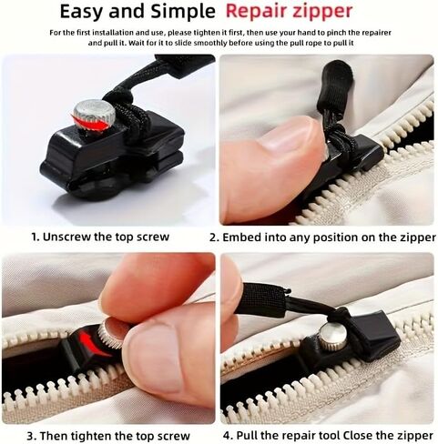 Universal Zipper Repair Kit, 12Pcs, 3 Sizes Adjustable Zipper Pull Replacement for Backpacks, Jackets, Luggage & Boots, No Tools Needed, Daily Essential Items in Kuwait