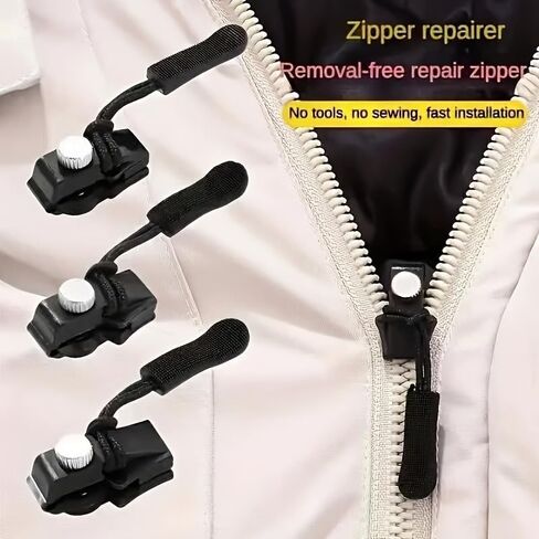 Universal Zipper Repair Kit, 12Pcs, 3 Sizes Adjustable Zipper Pull Replacement for Backpacks, Jackets, Luggage & Boots, No Tools Needed, Daily Essential Items in Kuwait