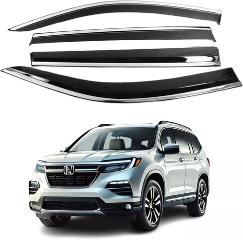 Fits for Honda Pilot 2016 2017 2018 2019 2020 2021 2022 Advanced PC + Chrome Safe Smoke Window Visor Set - Sun, Rain, and Vent Protection, 4-Pieces Tape-On Window Deflector Guard Kit in Kuwait