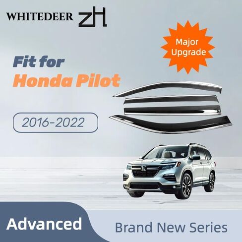 Fits for Honda Pilot 2016 2017 2018 2019 2020 2021 2022 Advanced PC + Chrome Safe Smoke Window Visor Set - Sun, Rain, and Vent Protection, 4-Pieces Tape-On Window Deflector Guard Kit in Kuwait