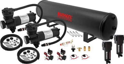 Vixen Air Suspension Kit for Truck/Car Bag/Air Ride/Spring. On Board System- Dual 200psi Compressor, 5 Gallon Tank. For Boat Lift,Towing,Lowering,Load Leveling,Bags,Onboard Train Horn VXO4852DBF in Kuwait