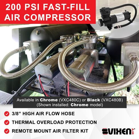 Vixen Air Suspension Kit for Truck/Car Bag/Air Ride/Spring. On Board System- Dual 200psi Compressor, 5 Gallon Tank. For Boat Lift,Towing,Lowering,Load Leveling,Bags,Onboard Train Horn VXO4852DBF in Kuwait
