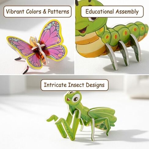 60 PCS 3D Insect Puzzles, Educational 3D Animal Puzzles Set, Creative DIY Paper Jigsaw Puzzles for Family Activities, Mini 3D Printed Insect Collection in Saudi Arabia