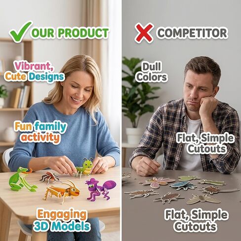 60 PCS 3D Insect Puzzles, Educational 3D Animal Puzzles Set, Creative DIY Paper Jigsaw Puzzles for Family Activities, Mini 3D Printed Insect Collection in Saudi Arabia