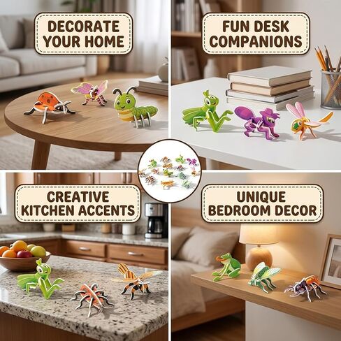 60 PCS 3D Insect Puzzles, Educational 3D Animal Puzzles Set, Creative DIY Paper Jigsaw Puzzles for Family Activities, Mini 3D Printed Insect Collection in Saudi Arabia
