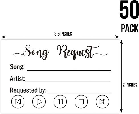 TENTADO 50 بطاقة طلب أغنية لحفلات الزفاف DJ، حفلة موسيقية، حزب، بطاقة الاستجابة، مجموعة RSVP عادي لحفل الزفاف، حفل زفاف الطفل، عيد ميلاد، دعوات، 3.5 × 2 بوصة in Kuwait