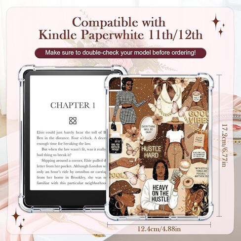 Rngmsi Insert Cardstock for Clear Case - 9Pcs Black Women Cardstock Inserts Dust Plug Charm Compatible with Kindle Paperwhite 11th-12th, 51Pcs Stickers Chain Charm for E-Reader Clear Back Cover in Kuwait