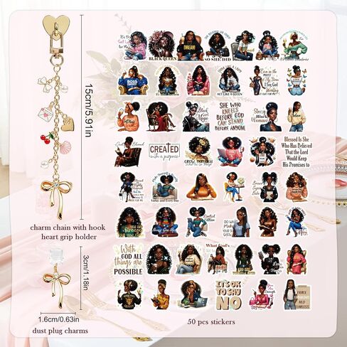 Rngmsi Insert Cardstock for Clear Case - 9Pcs Black Women Cardstock Inserts Dust Plug Charm Compatible with Kindle Paperwhite 11th-12th, 51Pcs Stickers Chain Charm for E-Reader Clear Back Cover in Kuwait