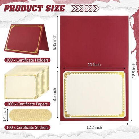 Tinlade 300 Pcs Certificate Kit Includes 100 Certificate Holders with Foil Border 100 8.5x11" Certificates Papers 100 Award Seals Sticker Diploma Cover for Graduation Competition Supplies (Burgundy) in Kuwait