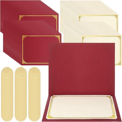 Tinlade 300 Pcs Certificate Kit Includes 100 Certificate Holders with Foil Border 100 8.5x11" Certificates Papers 100 Award Seals Sticker Diploma Cover for Graduation Competition Supplies (Burgundy) in Kuwait