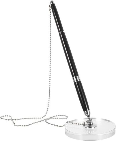 TEHAUX Crystal Signature Desk Pen with Black Silver Base Counter Pen with Chain for Office and Hotel Reception Business Accessory for Men in Kuwait