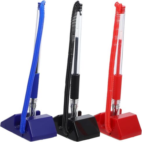 Yardwe Counter Gel Ink Pen with Holder 3pcs Black Desk Security Pen for Reception Desk and Office Use with Base Stand for Bank and Hotel Counters in Kuwait