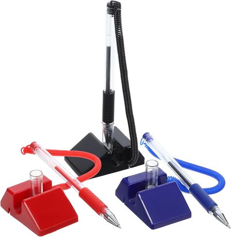 ULTECHNOVO Counter Security Gel Ink Pen with Stand, 3pcs Black, Navy, and Crimson Desktop Anti-theft Reception Desk Pen for Office Bank Hotel Use in Kuwait