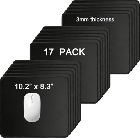 17 Pack Bulk Mouse Pads, Black Mouse Pad with Stitched Edges, Non-Slip Rubber Base, 10.2" x 8.3" 3mm Thickness, Washable for Office, Classroom & Home in Kuwait