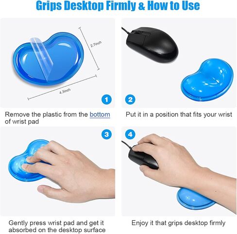 JIKIOU Silicone Gel Wrist Rest Cushion Heart-Shaped Translucence Ergonomic Mouse Pad Cool Hand Pillow Effectively Reduce Wrist Fatigue Pain, Blue 2 Pack in Kuwait