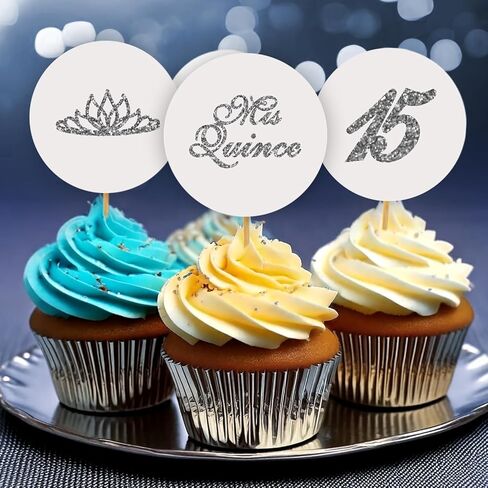 Mis Quince Birthday Silver Kisses Stickers, (Set of 216), Quinceanera Chocolate Drops Labels, Sweet 15 Party Decoration Favors Decor for Kisses. Made in USA. in Kuwait