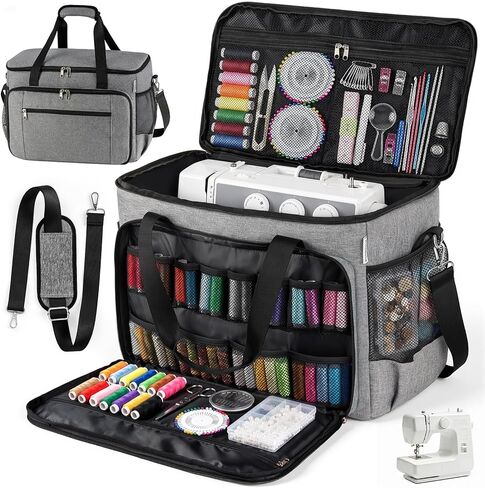 Sewing Machine Carrying Case with Removable Padding Pad, Portable Sewing Machine Bag with Shoulder Strap for Most Standard Size Singer,Brother,Janome and Sewing Accessories, Grey in Saudi Arabia