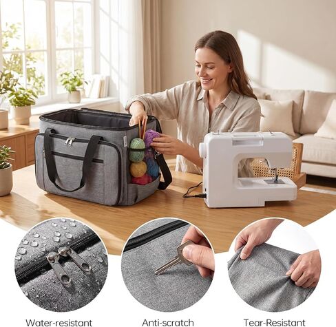 Sewing Machine Carrying Case with Removable Padding Pad, Portable Sewing Machine Bag with Shoulder Strap for Most Standard Size Singer,Brother,Janome and Sewing Accessories, Grey in Saudi Arabia