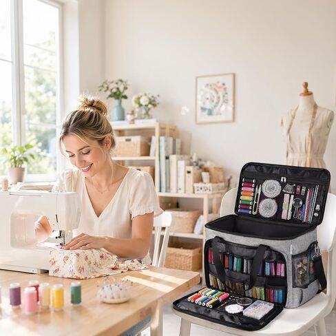 Sewing Machine Carrying Case with Removable Padding Pad, Portable Sewing Machine Bag with Shoulder Strap for Most Standard Size Singer,Brother,Janome and Sewing Accessories, Grey in Saudi Arabia