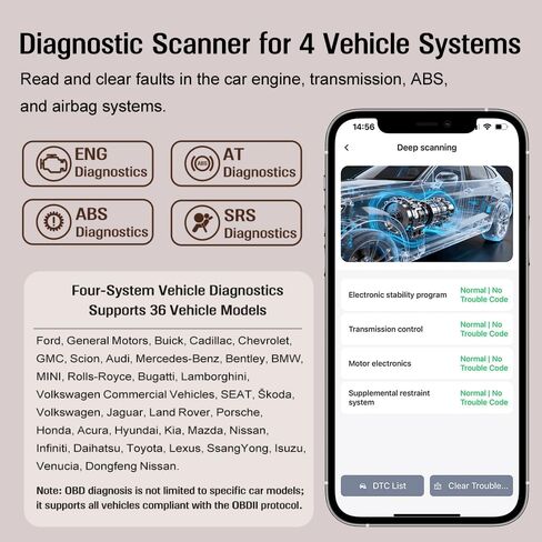 OBD2 Scanner Bluetooth, Engine AT ABS SRS Diagnostic Tool for iOS Android, Private Protocol Automotive Diagnostic Tool, Car Code Analysis Repair Advice with Free App in Saudi Arabia