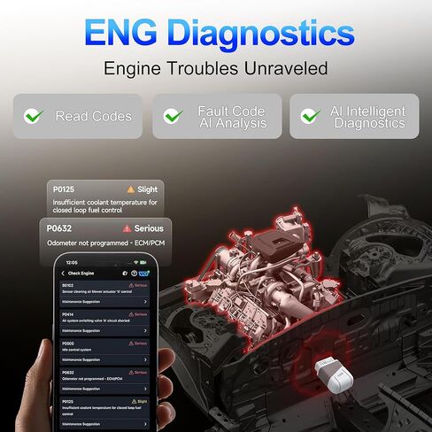 OBD2 Scanner Bluetooth, Engine AT ABS SRS Diagnostic Tool for iOS Android, Private Protocol Automotive Diagnostic Tool, Car Code Analysis Repair Advice with Free App in Saudi Arabia