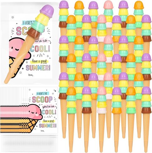 24 Sets End of Year Student Gits from Teacher Incudes Ice Cream Party Favors Ice Cream Pen Cute Cartoon Novely Gel Pen for Students School Classroom Prizes Last Day of School Gift Set in Saudi Arabia