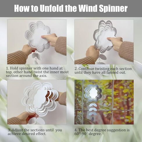4Pack 8inch Sublimation Wind Spinner Blanks 3D Aluminum Metal Wind Sculpture Kinetic Spinners for Yard and Garden Indoor Art Ornaments Hanging Decoration (Leaf Branch Flower) in Saudi Arabia