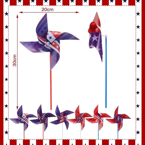 12 قطعة من زخارف الرابع من يوليو الوطنية باللون الأحمر والأبيض والأزرق ودواليب الرياح ذات العلم الأمريكي للفناء والحديقة، لوازم حفلات يوم الاستقلال بالذكرى السنوية الـ 250 in Kuwait