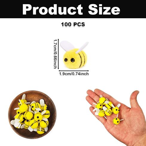 Wieyusax 100PCS Mini Wool Felt Bees, Cute Plush Bee Pom Poms, 0.7x0.62 Inch Fluffy Bee Decor for DIY Craft Clothing Hats Bags Party Costume & Easter Accessories Supplies Gifts in Saudi Arabia