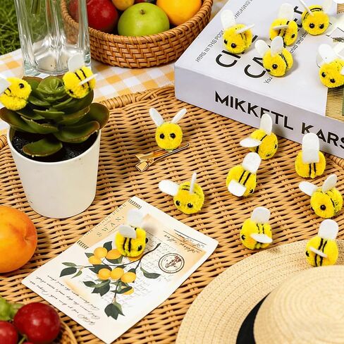 Wieyusax 100PCS Mini Wool Felt Bees, Cute Plush Bee Pom Poms, 0.7x0.62 Inch Fluffy Bee Decor for DIY Craft Clothing Hats Bags Party Costume & Easter Accessories Supplies Gifts in Saudi Arabia