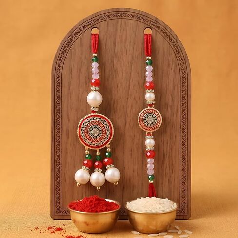 TIED RIBBONS Rakhi for Brother and Bhabhi | Rakhi Set for Bhai Bhabhi Rakhi | Mini Greeting Card | Roli Tikka - Raksha bandhan | Lumba Rakhi for Bhabhi Rakhi for Bhaiya Bhabhi with Gift in Saudi Arabia