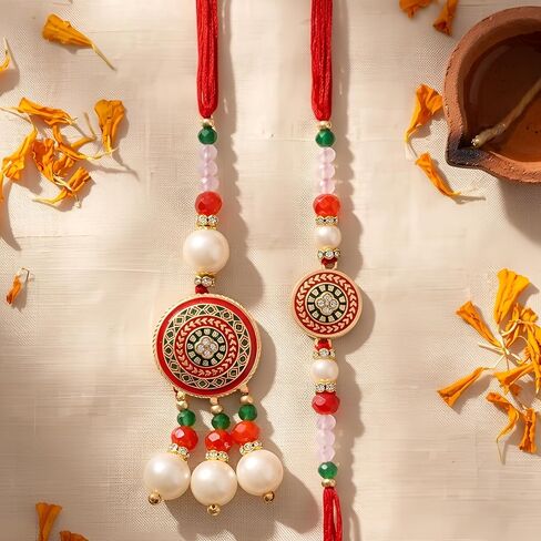 TIED RIBBONS Rakhi for Brother and Bhabhi | Rakhi Set for Bhai Bhabhi Rakhi | Mini Greeting Card | Roli Tikka - Raksha bandhan | Lumba Rakhi for Bhabhi Rakhi for Bhaiya Bhabhi with Gift in Saudi Arabia