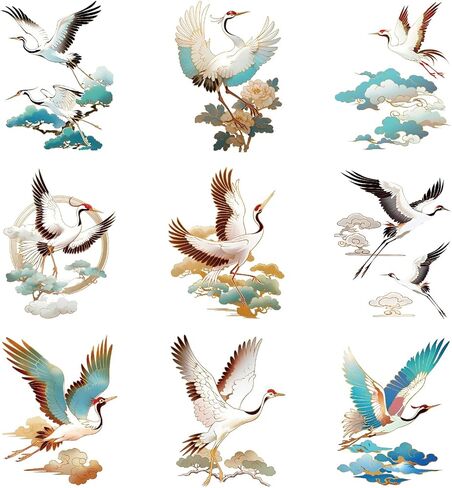 9 Beautiful Crane UV DTF Transfer Stickers, Waterproof, Scratch Resistant, self-Adhesive, Suitable for Decorating Ceramic Cups, Glass Cups, Metal Cups, DIY Decoration of Various Items in Saudi Arabia