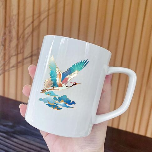 9 Beautiful Crane UV DTF Transfer Stickers, Waterproof, Scratch Resistant, self-Adhesive, Suitable for Decorating Ceramic Cups, Glass Cups, Metal Cups, DIY Decoration of Various Items in Saudi Arabia