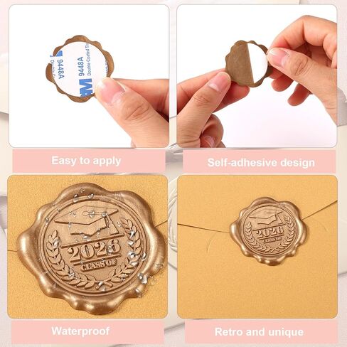 50pcs Graduation Wax Seal Stickers, Gold 3D Embossed Self-Adhesive 2026 Graduation Cap Envelope Stamp Seal Sealer for DIY Greeting Cards Invitation Cards Diplomas Decor in Kuwait