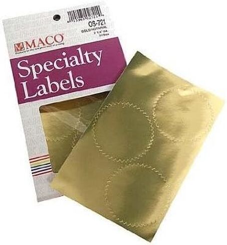 ملصقات ختم الذهب لكاتب العدل Maco OS-721، 2-1/4 بوصة، صندوقين (2)، (64 ختمًا) in Kuwait